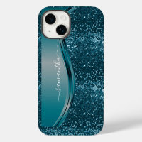 Handwritten Name Teal Blue Metal Glitter 13