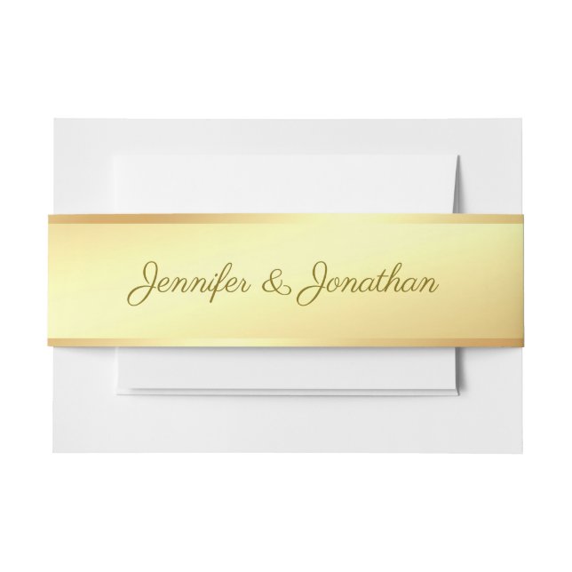Handwritten Name Text Gold Look Template Elegant Invitation Belly Band (Front Example)
