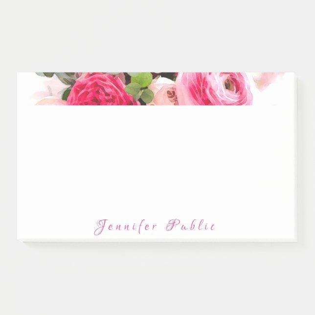 Handwritten Name Text Watercolor Roses Template Post-it Notes (Front)
