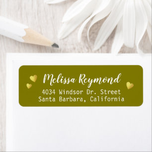 Handwritten Name with gold hearts olive Return Address Label