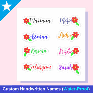 Handwritten Names & Flowers: Waterproof Stickers