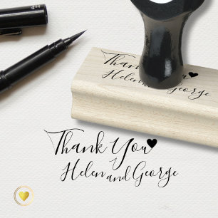 Handwritten names + heart, bride & groom thank you rubber stamp