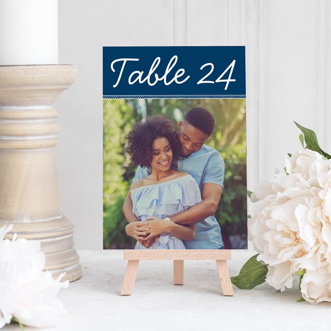 Handwritten Navy Blue Photo Table Number Card (Creator Uploaded)