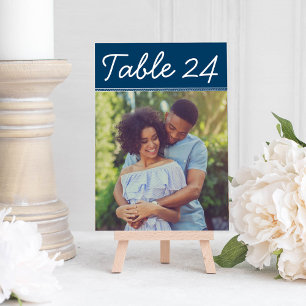 Handwritten Navy Blue Wedding Photo Table Number