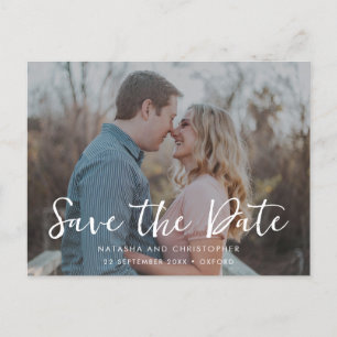 Handwritten Overlay Photo QR Code Save the Date Announcement Postcard