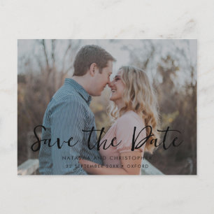 Handwritten Overlay Photo QR Code Save the Date Announcement Postcard