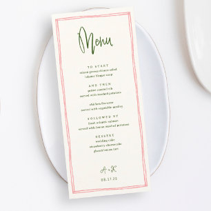 Handwritten Pink and Green French Wedding Menu