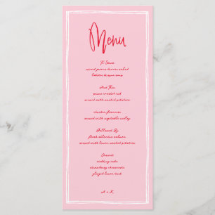 Handwritten Pink and Red French Wedding Menu