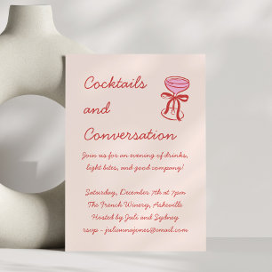 Handwritten Playful Cocktail Doodle Red Pink Invitation