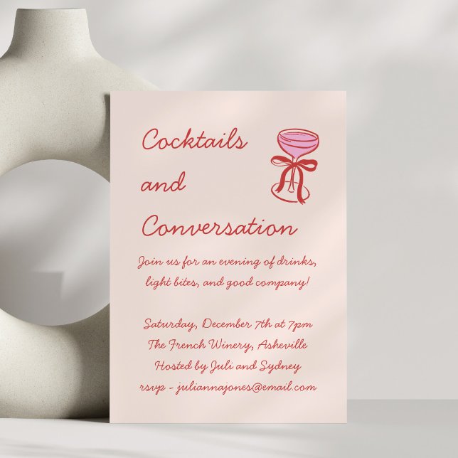Handwritten Playful Cocktail Doodle Red Pink Invitation (Creator Uploaded)
