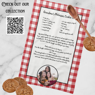 Handwritten Recipe Keepsake Red Buffalo Add Photo  Tea Towel