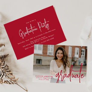 Handwritten Red Script Photo Graduation Party Invitation