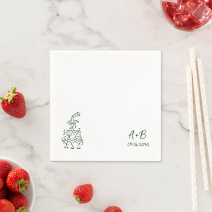 Handwritten  retro Champagne Tower Wedding  Napkin