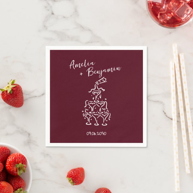 Handwritten  retro Champagne Tower Wedding  Napkin (Insitu)