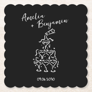 Handwritten retro Champagne Tower Wedding Paper Coaster