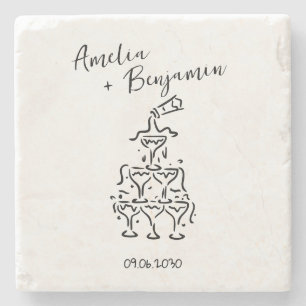 Handwritten  retro Champagne Tower Wedding  Stone Coaster