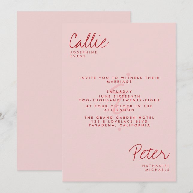Handwritten Retro Minimalist Monochromatic Wedding Invitation (Front/Back)