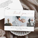 Handwritten Rose Gold Script Wedding Photo  Thank You Card<br><div class="desc">Elegant Handwritten Rose Gold Script Wedding Photo Thank You Card. The back includes a thank you message from the couple or you can remove it if you prefer to hand write your thank you.</div>