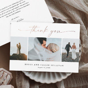 Handwritten Rose Gold Script Wedding Photo  Thank You Card