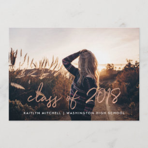 Handwritten Rose Gold Two Photo Graduation Party Invitation