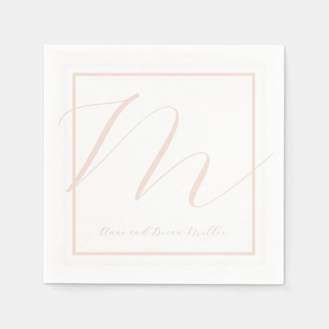 Handwritten Rosy Names Elegantly Monogrammed Napkin (Front)