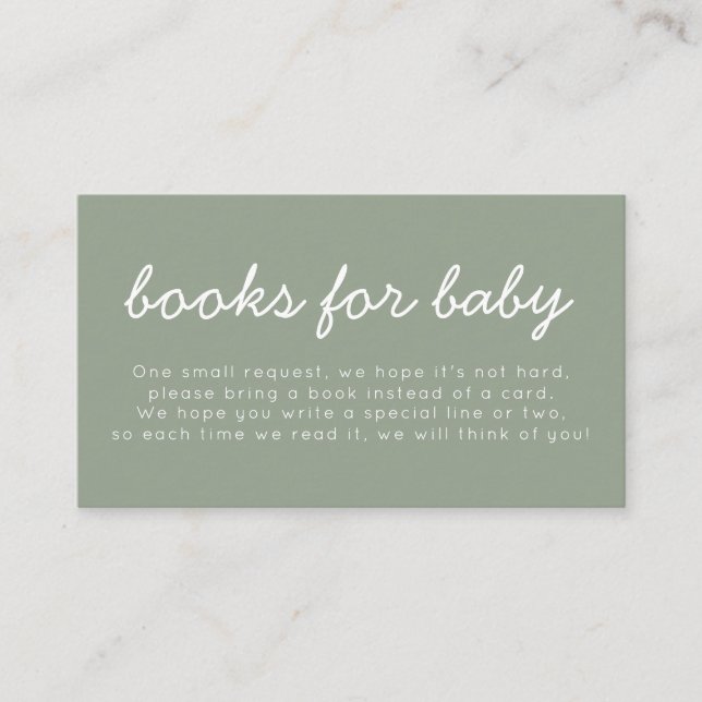 Handwritten Sage Green Baby Shower Books For Baby Enclosure Card (Front)