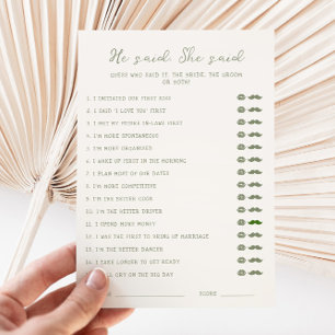 Handwritten Sage Green He said She said Card