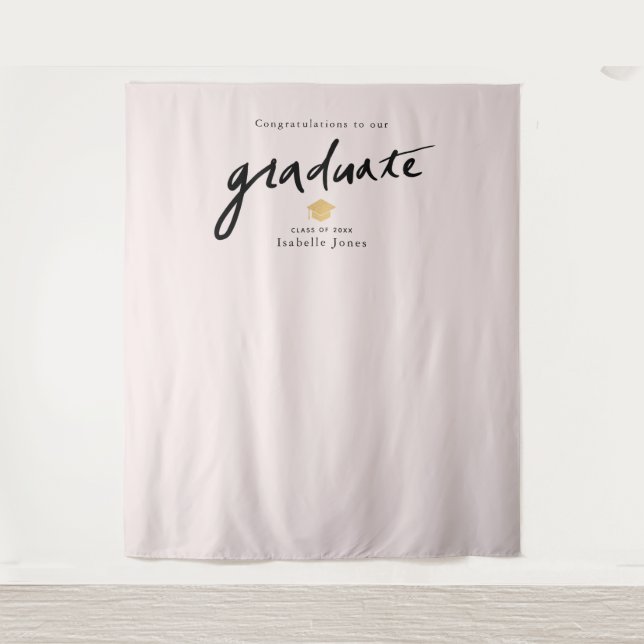 Handwritten Script Backdrop Prop Pink Graduation Tapestry (Front)