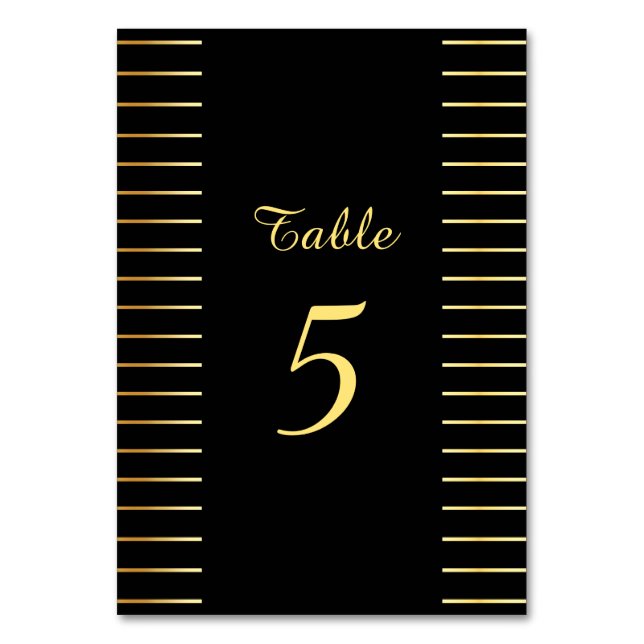 Handwritten Script Black And Gold Elegant Template Table Number (Front)