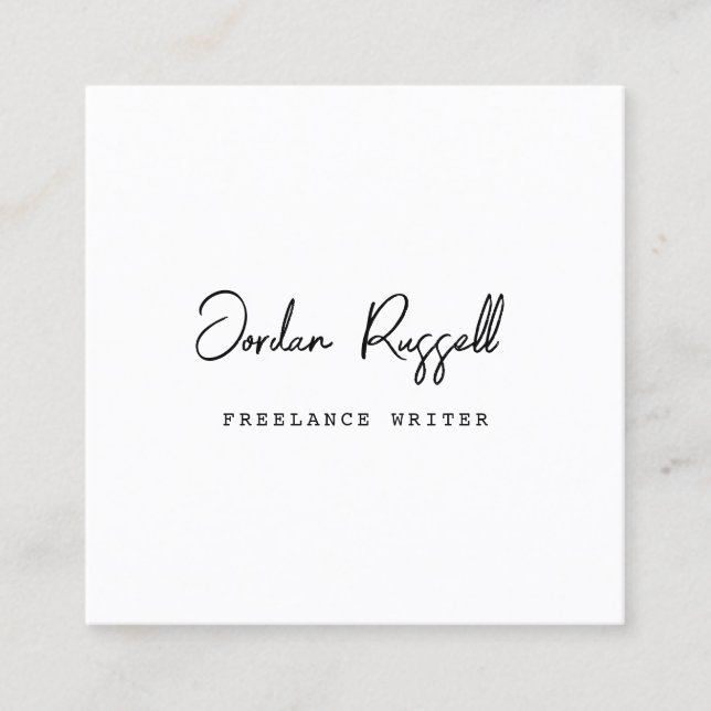 Handwritten Script Black and White  Square  Square Square Business Card (Front)
