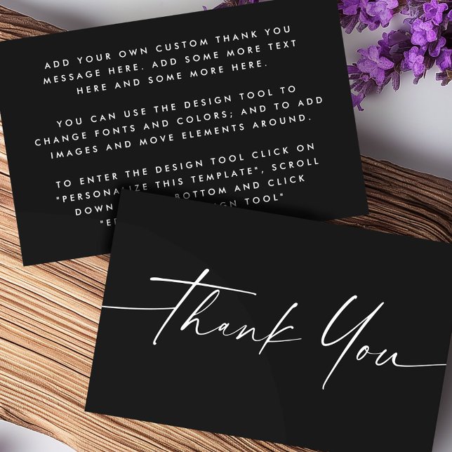 Handwritten script black mini thank you card (Handwritten script black mini thank you card)