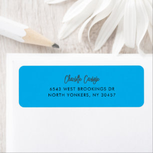 Handwritten Script Blue Return Address  Label