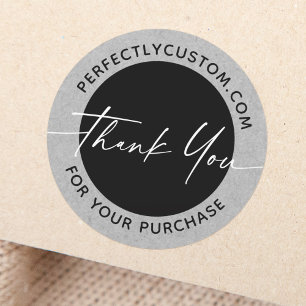 Handwritten script business thank you grey paper classic round sticker