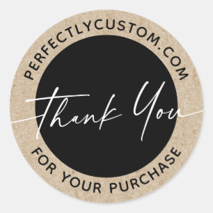 Handwritten script business thank you Kraft look Classic Round Sticker