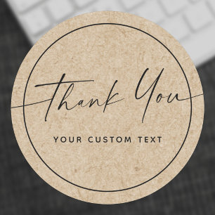 Handwritten script business thank you Kraft look Classic Round Sticker