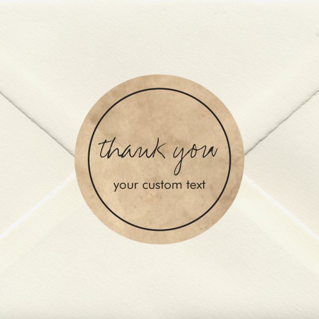 Handwritten script business thank you Kraft look  Classic Round Sticker (Creator Uploaded)