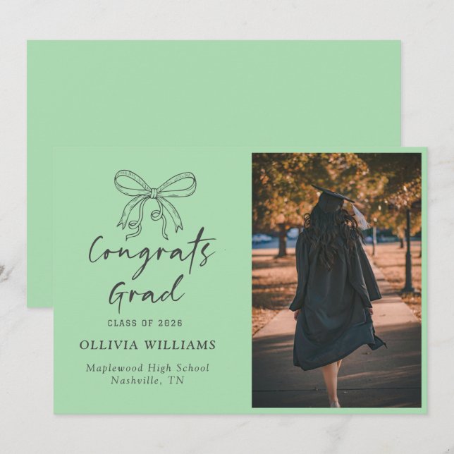 Handwritten Script Celadon Graduation Announcement (Front/Back)