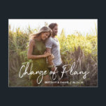 Handwritten Script Change of Plans Photo Postcard<br><div class="desc">Modern Trendy Handwritten Script Change of Plans Wedding Postponement New Wedding Date Couple Photo Postcard</div>