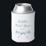 Handwritten Script Coquette Bow Blue Bridal Shower Can Cooler<br><div class="desc">Handwritten Script Coquette Bow Blue Bridal Shower Can Cooler</div>