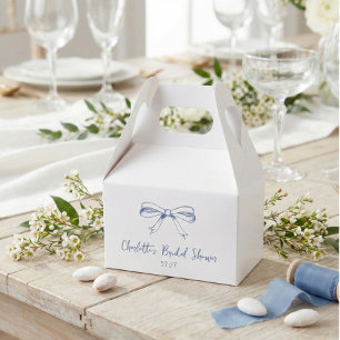 Handwritten Script Coquette Bow Blue Bridal Shower Favour Box