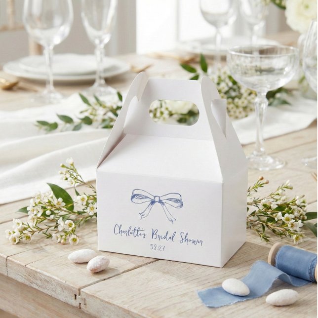 Handwritten Script Coquette Bow Blue Bridal Shower Favour Box (Creator Uploaded)