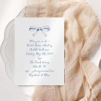 Handwritten Script Coquette Bow Blue Bridal Shower
