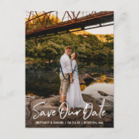 Handwritten Script Couple Photo Save Our Date