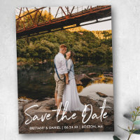 Handwritten Script Couple Photo Save the Date
