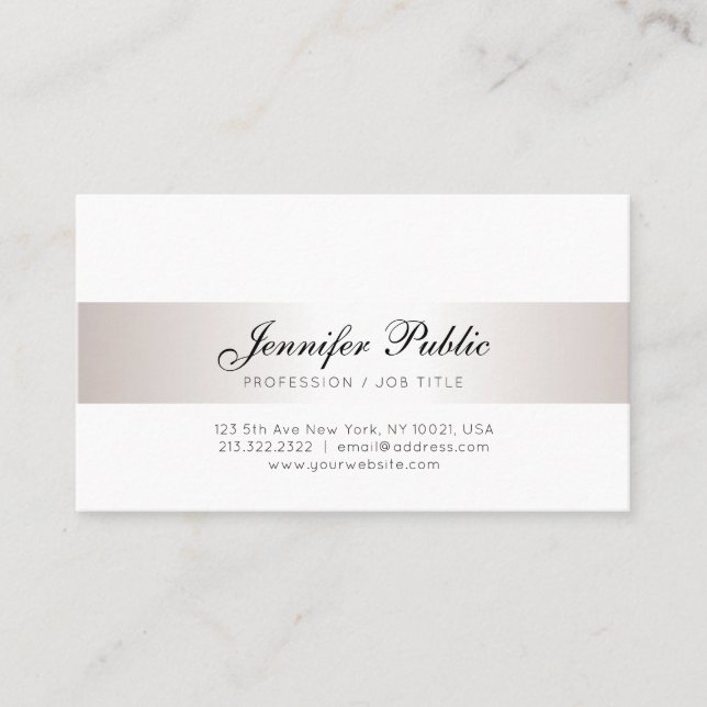 Handwritten Script Elegant Faux Silver Calligraphy Business Card (Front)