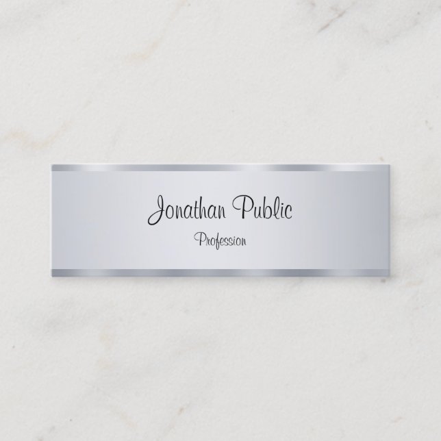 Handwritten Script Elegant Modern Silver Template Mini Business Card (Front)