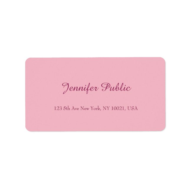 Handwritten Script Elegant Pink Template Modern Label (Front)