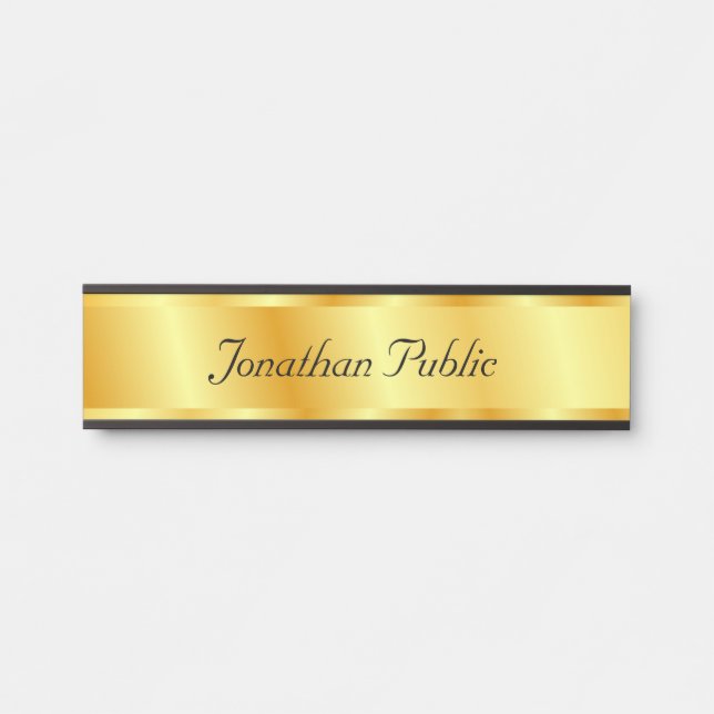 Handwritten Script Faux Gold Elegant Glamourous Door Sign (Front)