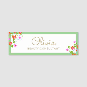 Handwritten Script Floral Name Tag