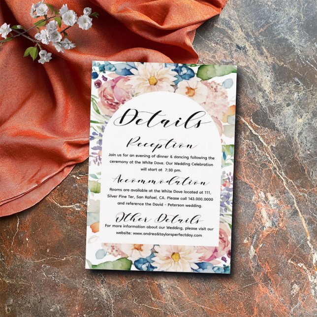 Handwritten Script Floral Wedding Details Enclosure Card (Creator Uploaded)